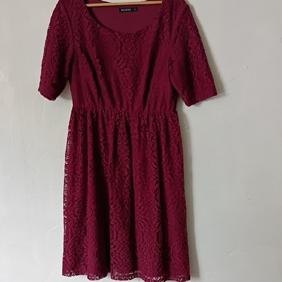 Milkarose Women's Summer Midi Dress Maroon Romantic Feminine Lace Size Large - Picture 1 of 5